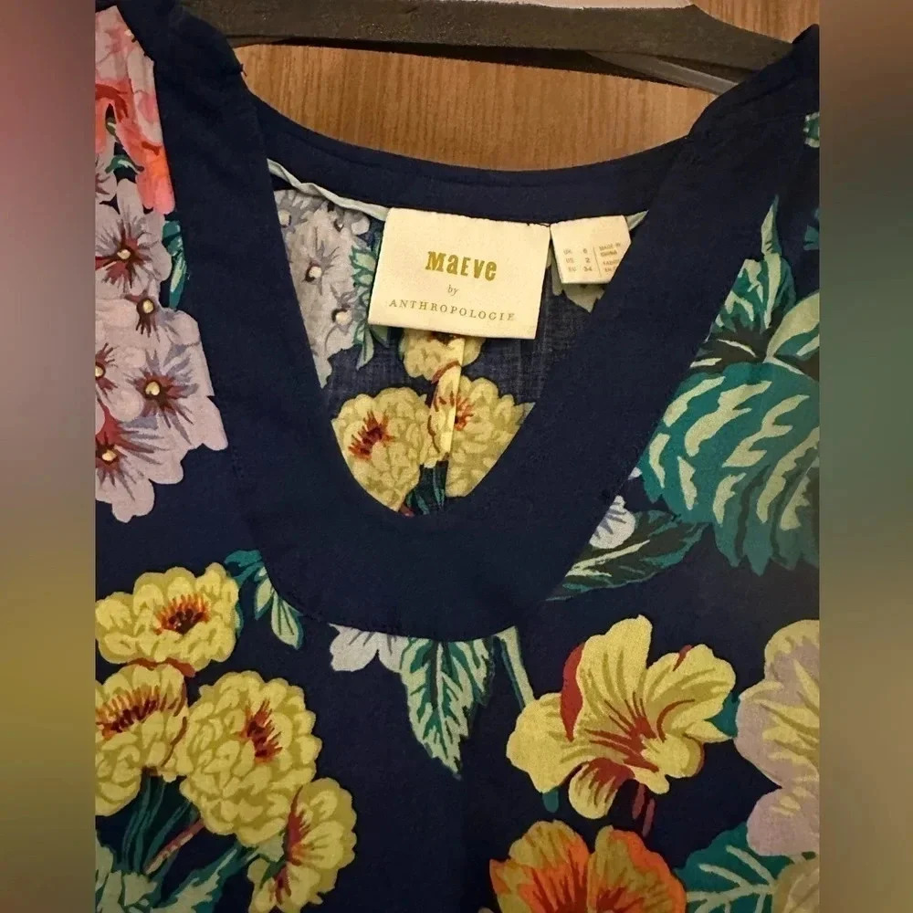 Maeve Navy Floral Sleeveless Blouse - Picture 3 of 3